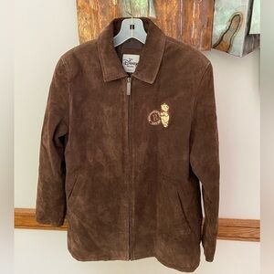 Winnie the Pooh Brown Suede Leather Coat Sz Large Vintage